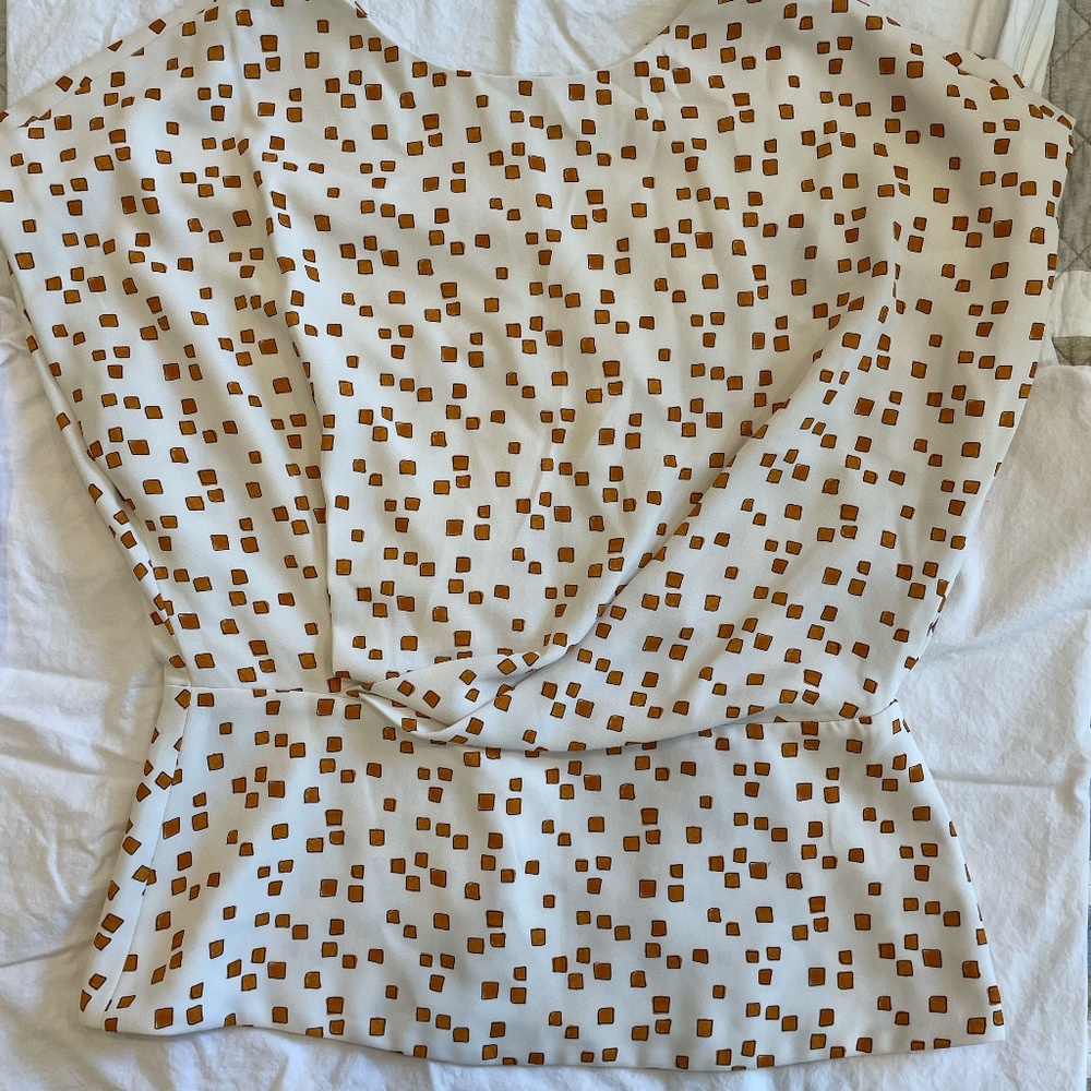 MM Lafleur Nevji Zipup Back Lined Blouse Shirt Large Pleat Beige Orange
